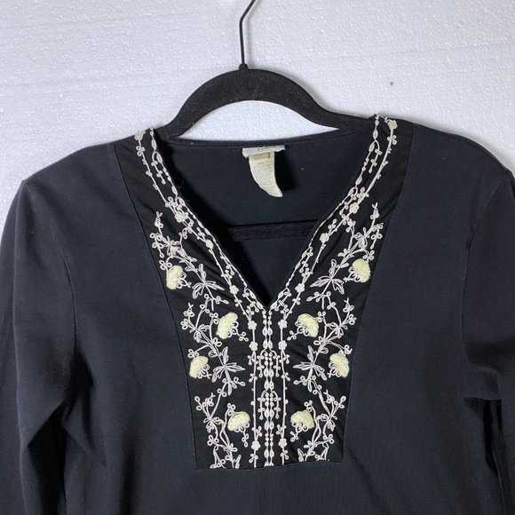 J. Jill Size Medium Black Embroidered Floral Top - Picture 4 of 8